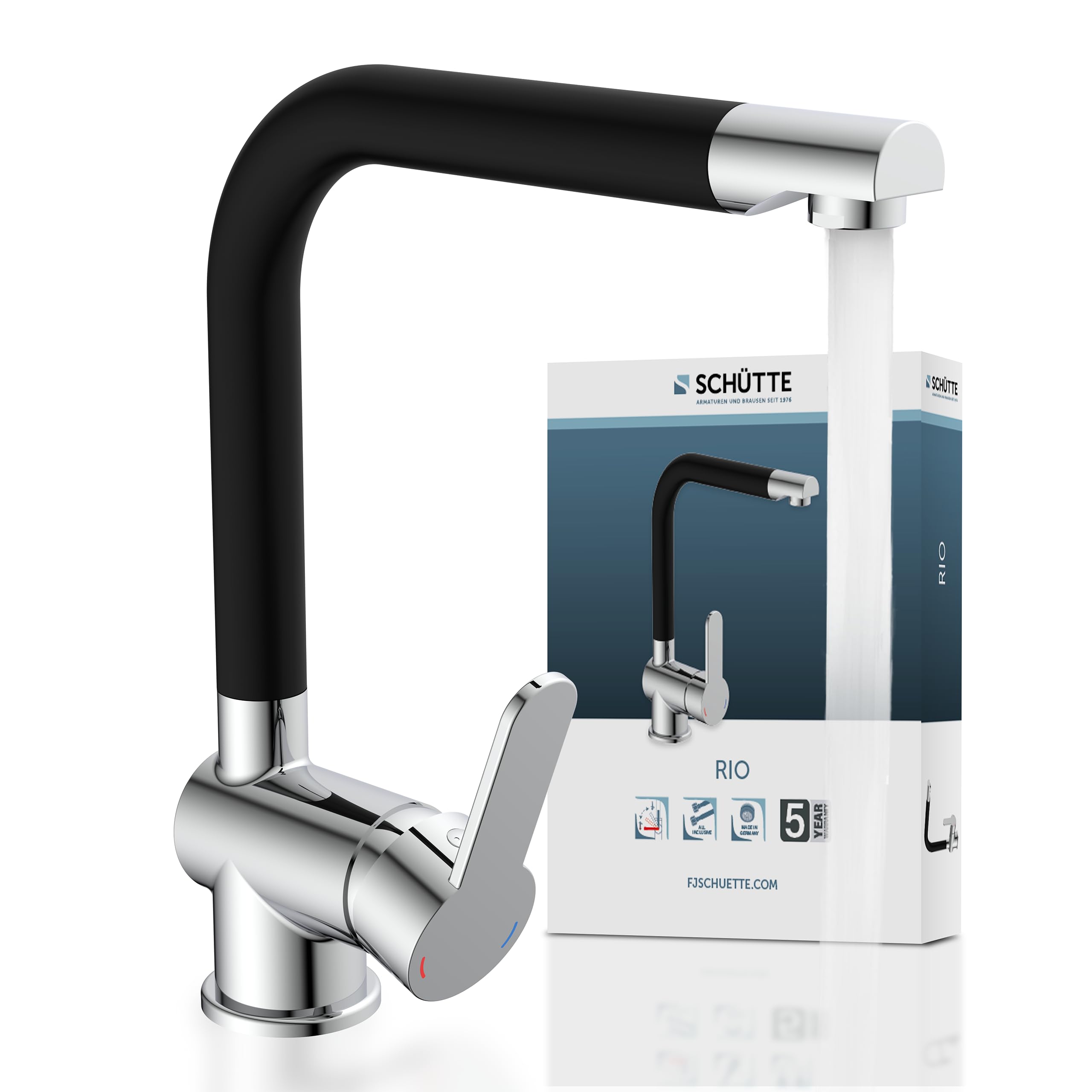 SCHÜTTE Rio 79856 360° Swivel Kitchen Tap with High Spout Kitchen Single Lever Mixer Tap for The Sink Chrome/Black — image 1