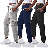 Common Stitch 3 Pack Sweatpants Women, Cargo Womens Sweatpants, Fleece Womens Joggers with Pockets (Available in Plus)