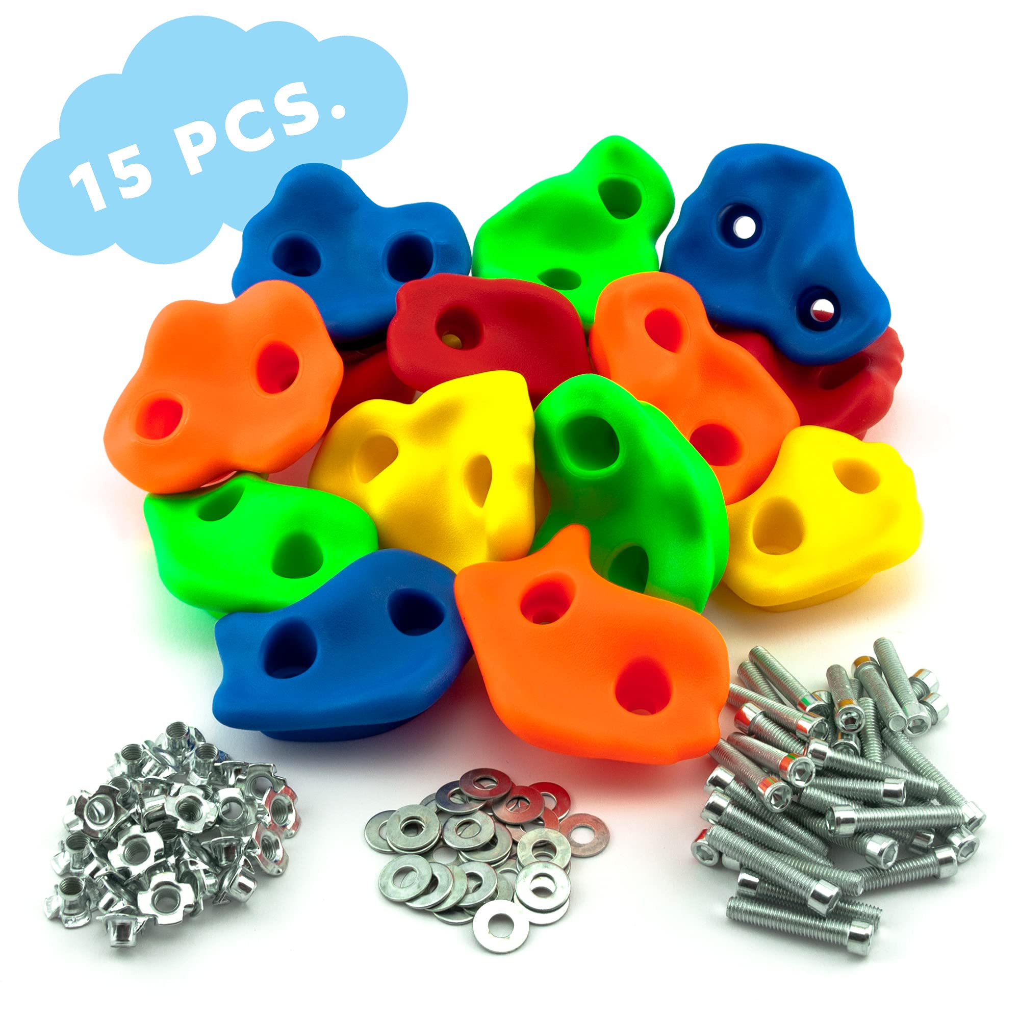 GO!elements 15 pieces climbing holds children set outdoor incl. Mounting material | Indoor climbing stones for climbing wall | Kids Boulders colorful for play tower with screws, Size:15 Set