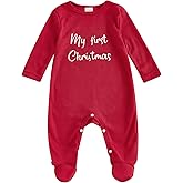 RSRZRCJ Newborn Baby Boy Girl Christmas Outfit Long Sleeve Waffle Knit My First Christmas Footie Romper Jumpsuit Xmas Clothes