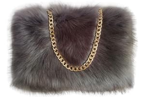 FHQHTH Faux Fox Fur Purse Fuzzy Handbags for Women Evening Handbags Al alloy Shoulder Strap