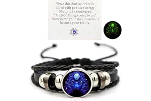 AKTULLY Zodiac Signs Spirit Bracelet Zodiac Bracelet for Women Men Adjustable 12 Constellation Bracelet Multilayer Zodiac Black Leather Bracelets Zodiac Sign Wrap Bracelet for Women Men Birthday Jewelry