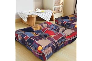 HIGOGOGO Boho Floor Pillow, Bohemian Patchwork Style Meditation Pillow Square Seat Cushion Yoga Cushion India Seating Pad for Living Room Bedroom Balcony Garden Party Decoration, 22x22 Inch