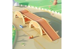 LUUYOUU Children's Indoor Climbing Slideway Swing Playground 4-in-1 Function: Slide, Rock Climbing, Balance Board and Cradle Safe and Solid Montessori Toys Orange（2 Climbing Frame+2 Sliding Plate）