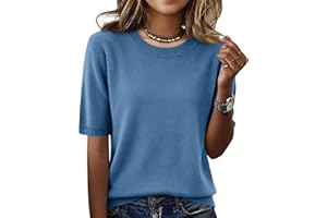 Elbow Sleeve Tops Women Loose Fit Cashmere Sweaters Crew Neck T Shirts Dressy Lightweight Half Sleeve Spring Blouses