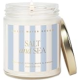 Sweet Water Decor Salt and Sea Patterned Candle – Soy Candles with Sea Salt, Citrus, Musk, Amber Aroma– 40 Hour Burn – 9oz Clear Glass Jar – Ocean Summer Candles for Home Decor