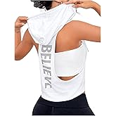 SweatyRocks Women's Sleeveless Low Cut Racerback Hoodies Workout Tops Cropped Hooded Tanks with Pocket