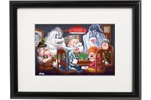 HANDMADE Christmas Cards: Holiday Characters meet Dogs Playing Poker Cartoon Matted, Framed and Signed