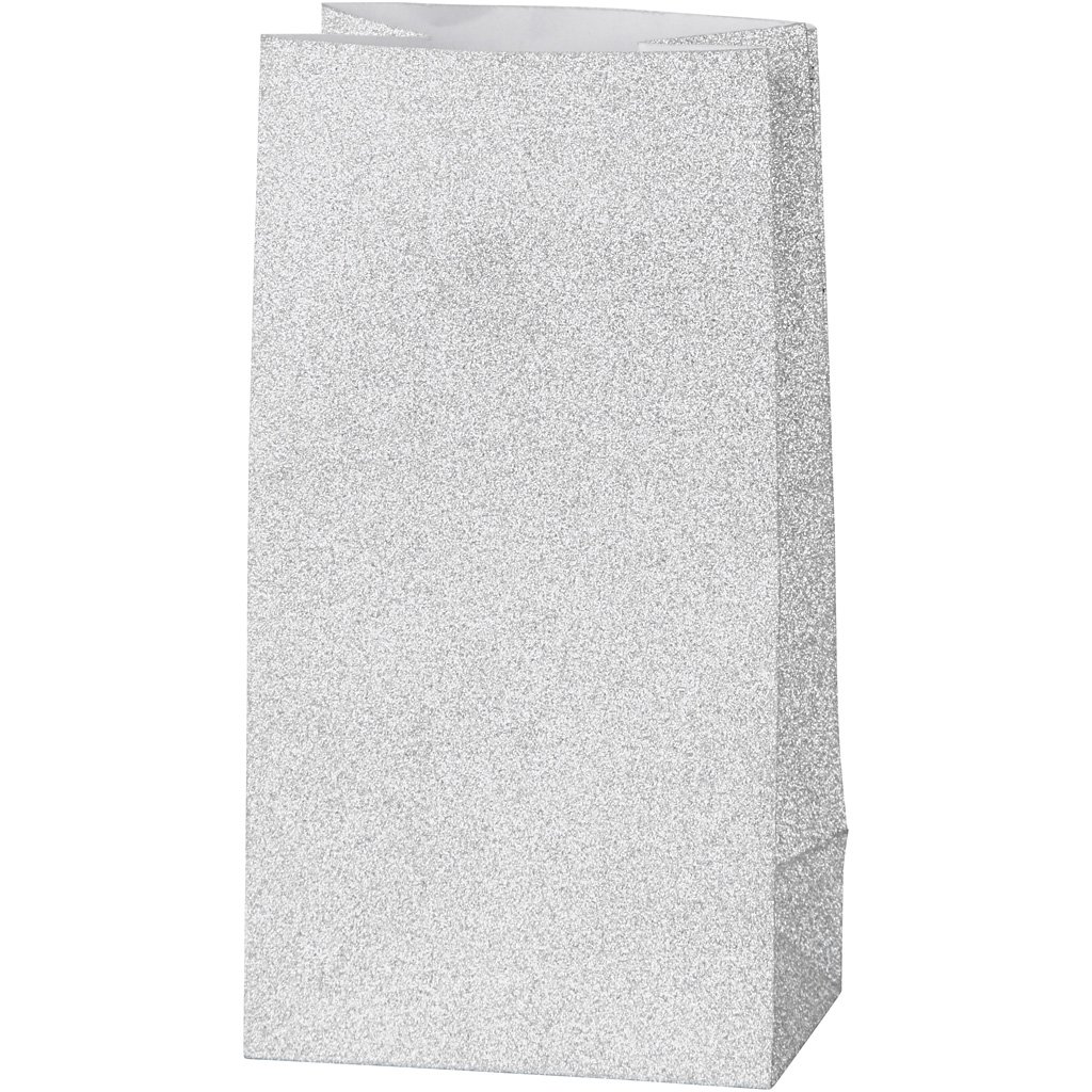 Paper Bags, H: 17 cm, size 6x9 cm, silver, 8pcs, 120 g