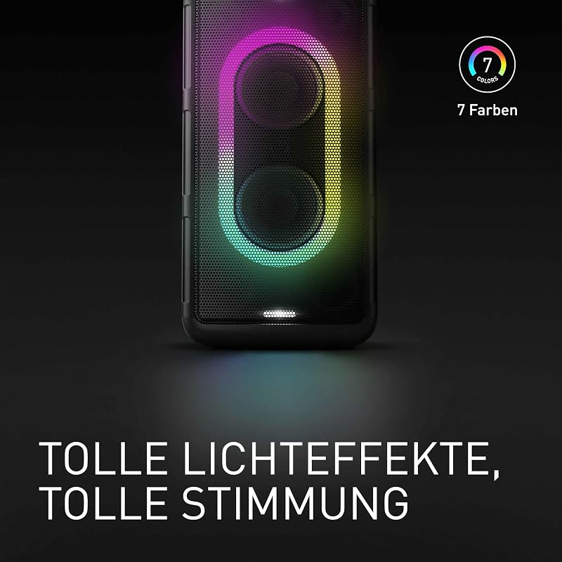 SC-BMAX10E-K Tragbarer Party-Lautsprecher mit Bluetooth, integrierter Beleuchtung, 150 W, USB, optischem Eingang für TV, Gitarren- & Mikrofoneingängen für Karaoke, Schwarz
