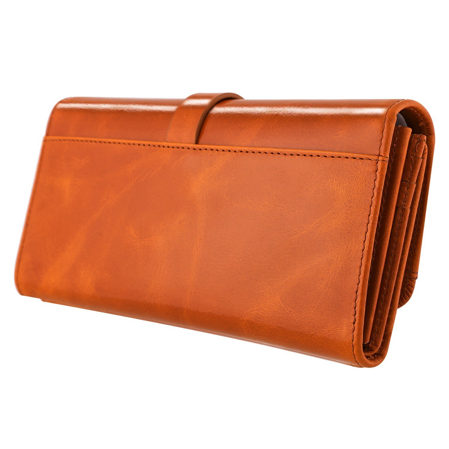 Women\'s Genuine Leather Long Wallet Checkbook Card Organizer Holder Ladies Large Capacity Clutch Purse Brown