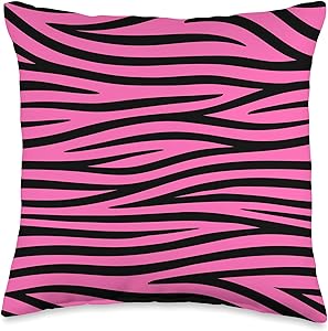 Hot Pink Safari Zoo Animal Print Zebra Animal Print Hot Pink and Black Zebra Wildflower Throw Pillow, 16x16, Multicolor