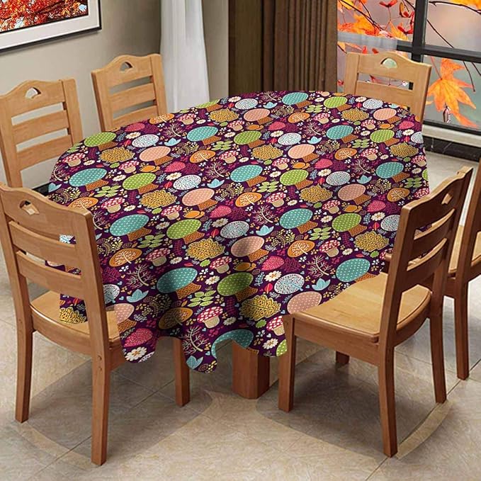 Table Cloth for Picnic Tables Autumn Fall Spillproof Fabric Tablecloth Cartoon Style Woodland