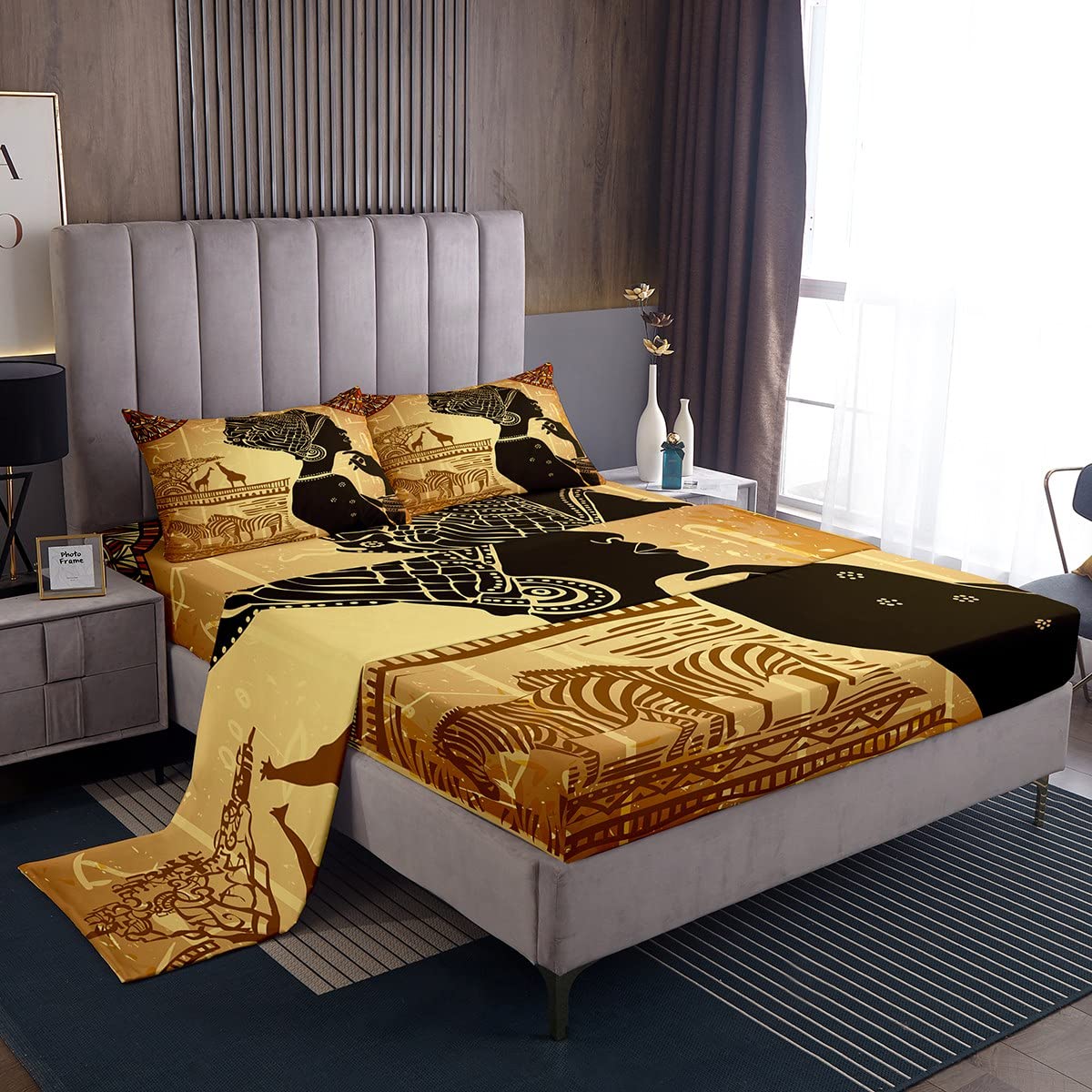 African Woman Bedding Set African Woman Bedding Sheet African Bed Sheets for Children Kids Boys Girls Microfiber Ethnic Afro Bed Sheet Set Double Size