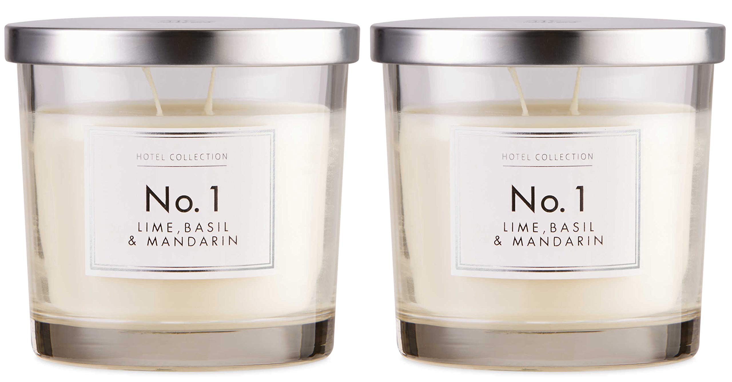 Hotel Collection Aldi NO 1, 2 x WICK CANDLES, LIME BASIL & MANDARIN IN GLASS JAR WITH LID 300G (Pack of 2)
