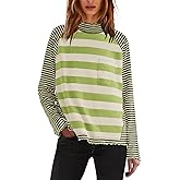 Panadila Womens Long Sleeve Striped Shirts Turtleneck Raglan Shirt Cute Color Block Tunic Tops Loose Pullover Top