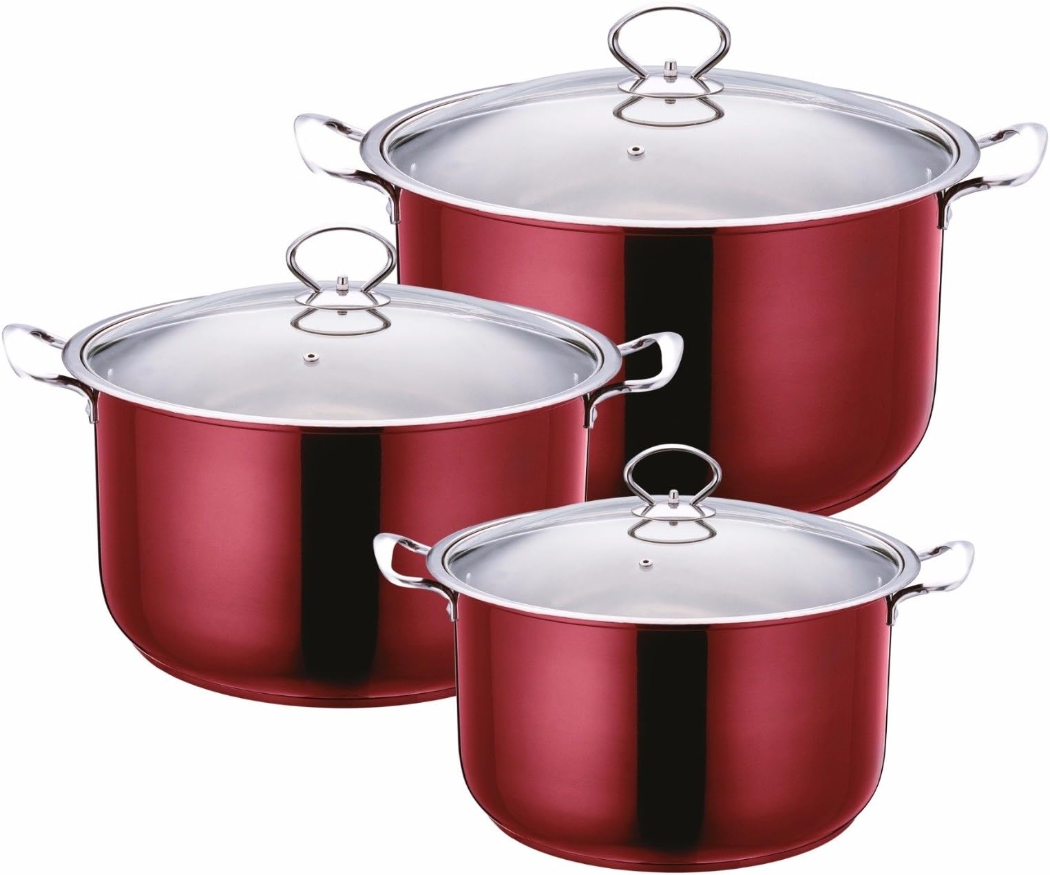 SQ Professional Gems Stainless Steel Stockpot Set with Lids 3pc (Ruby)
