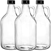 ZEAYEA 3 Pack Glass Growlers, 64 oz Clear Glass Jug, Half Gallon Jugs with Seal Cap and Handle for Beer, Home Brewing, Kombuc