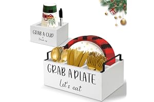 MEMOORIAL Kitchen Utensil Holder, Kitchen Countertop Plate Organizer with Large Cup Holder, Paper Plate Holders, Disposable Dish and Cup Holder Utensil Caddy for Kitchen, Party, BBQ(Set of 2)