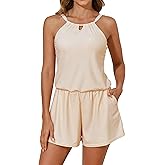 Smismivo Shorts Romper for Women Summer Modest One Piece Swimsuit Jumpsuit with Pockets Bathing Suit