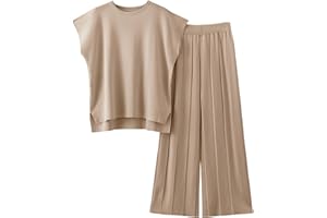 VATEAMI Women Knit 2 Piece Sweater Sets Pullover Tops High Waist Wide Leg Pants Lounge Set
