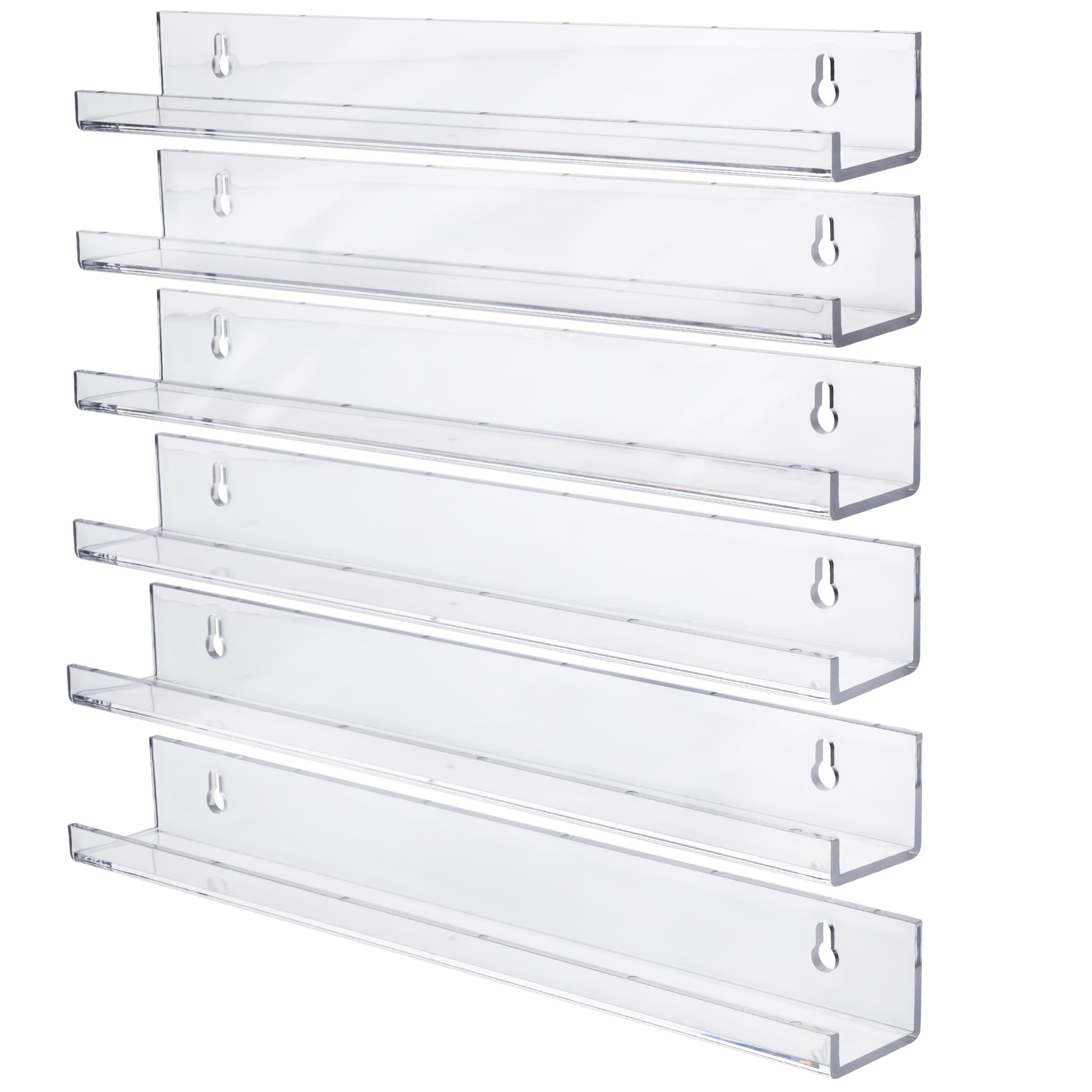 BELLE VOUS Acrylic Display Shelf Set (6 Pack) - Floating Bookshelf Set for Vinyl Record Storage - Invisible Picture Shelf Ledges for Bedroom, Bathroom or Living Room Wall Display