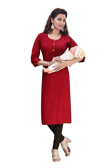 Women's Rayon Maternity/Nursing/Easy Feeding/Breastfeeding/Kurti/Straight Kurta/Dress/with Zippers For PRE and Post Pregnancy (HF63)