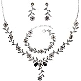 Enrwin Flower Leaf Crystal Pendant Necklace Dangle Earrings Link Bracelet Bride Bridesmaid Jewelry Sets for Women Wedding Party