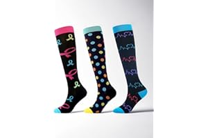 Compression Socks for Women Men Knee High Support for Travel Athletic Running Hiking Sock, 3 Pairs