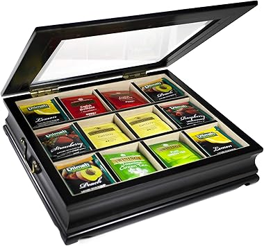 Amazon Chezmonett ティーチェスト 大型収納ティーバッグボックス 木製 面取りガラスウィンドウ付き 12コンパートメント Chezmonett ジュエリー収納 通販
