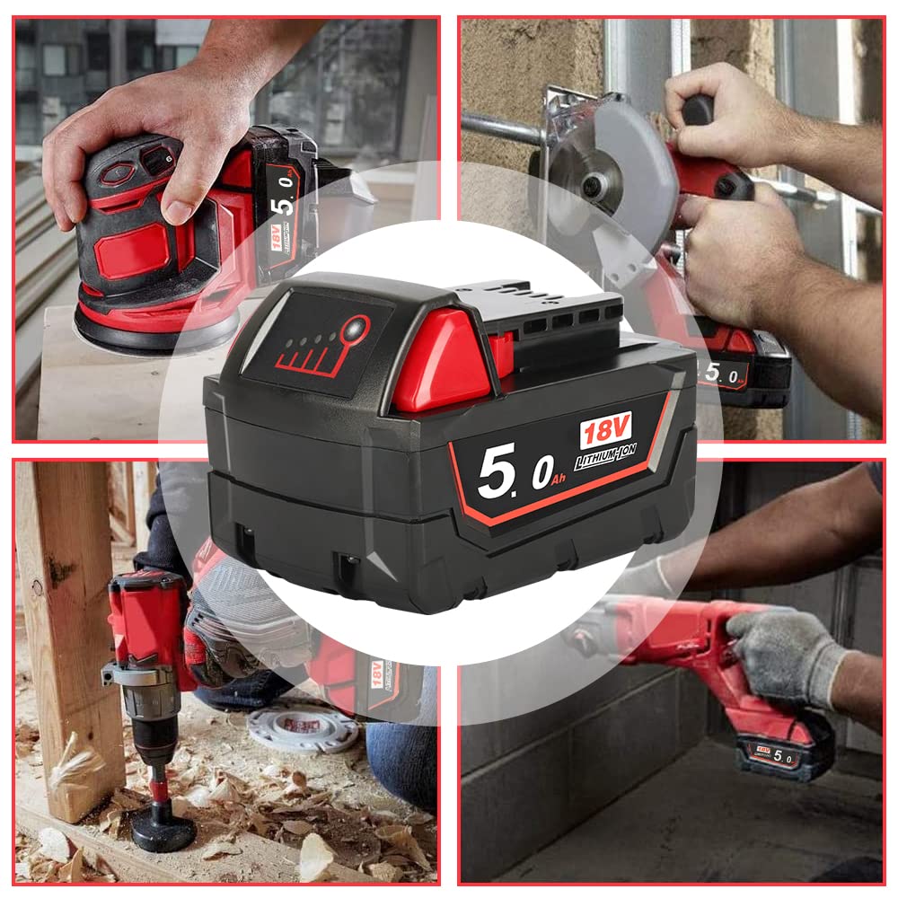 2X Powarobor M18B5 18V 5,0Ah Ersatzakku Kompatibel mit Milwaukee M18 18Volt Akku 48-11-1860 8