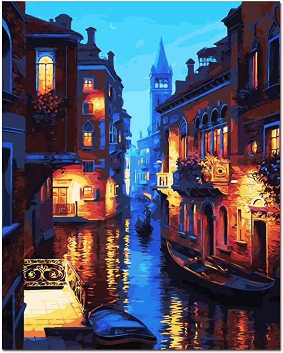 DINGYALI Paint by Numbers Kits with Brushes and Acrylic Pigment DIY Canvas Painting for Adults Beginner- Venice night-1216 inch(Framed)