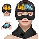 Blihouse 3-in-1 Migraine Relief Cap with Gel Eye Mask & Neck Ice Pack, Hot & Cold Therapy for Headaches, Sinus, Puffy Eyes, Reusable Headache Relief Gifts for Women & Men Black, Large