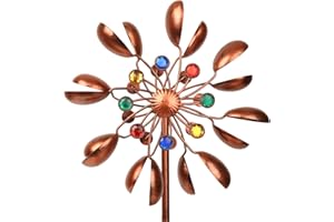 OUISJYER Metal Wind Spinner for Outdoor, 360 Degree Rotation Kinetic Windmill Double Blades Wind Sculptures & Spinners for Garden Yard Patio Lawn Decor, 13" W*61" H