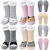 Berlune 4 Pairs Valentine Fuzzy Slipper Socks for Women Girl Grippers Plush Fleece Lining Non Slip Winter Animal Lover Gift