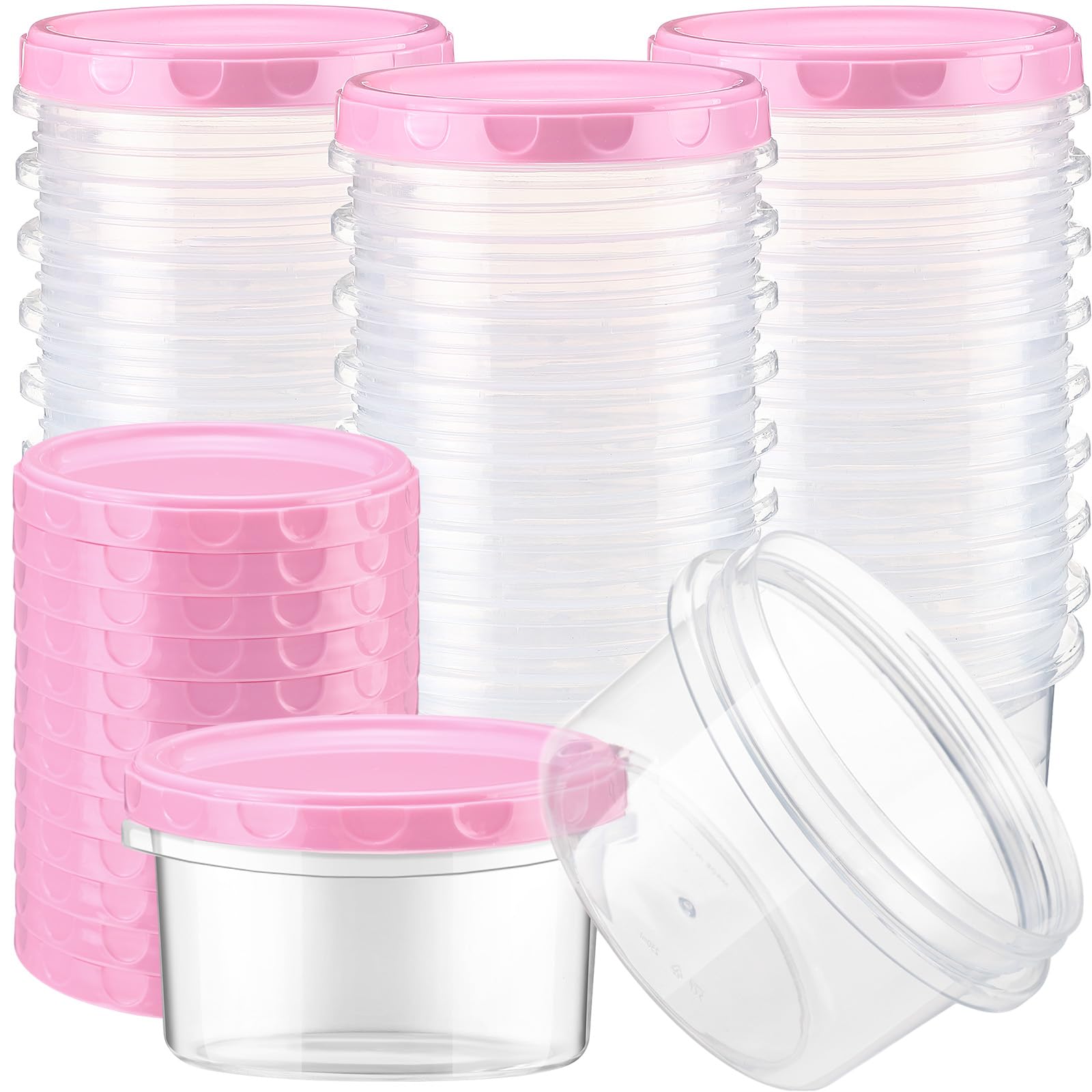Photo 1 of **MISSING PIECES**Sieral 36 Pack 8 oz/ 250 ml Freezer Containers with Lids Plastic Twist Top Deli Jars Reusable Freezer Storage Containers for Food Round Wide Mouth Lunch Snacks (Pink)