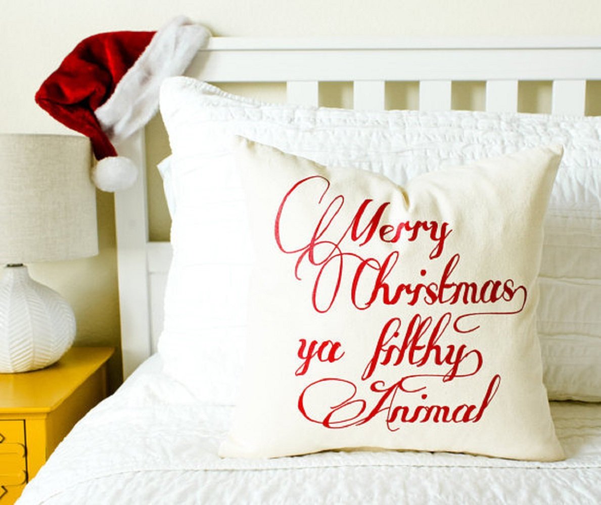 Christmas Decor "Merry Christmas Ya Filthy Animal" Pillow