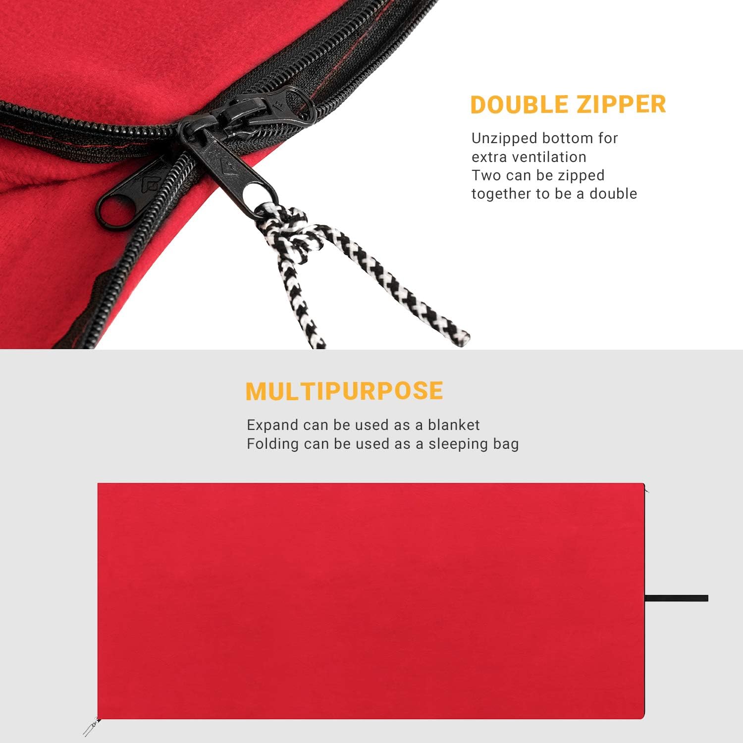 KingCamp Polar Fleece Sleeping Bag Liner 59℉/15℃ Warm or Cold Weather Zipper Camping Blankets for Adult Outdoor Hiking Travelling Backpacking: Home & Kitchen