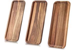 Set of 3 Solid Acacia Wood Serving Trays(14.5 x 5.5 inches) Rectangular Wooden Serving Platters for Dessert, Food, Vegetables