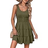 Dokotoo Womens Summer Dresses 2026 Sleeveless Button Down Smocked Empire Waist Ruffle Tiered Casual Swing Mini Dress