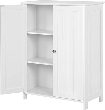 Amazon Com Yaheetech Bathroom Floor Storage Cabinet Space Saver Organizer Double Door Adjustable Shelf 23 6in L X 11 8in W X 31 7in H Furniture Decor