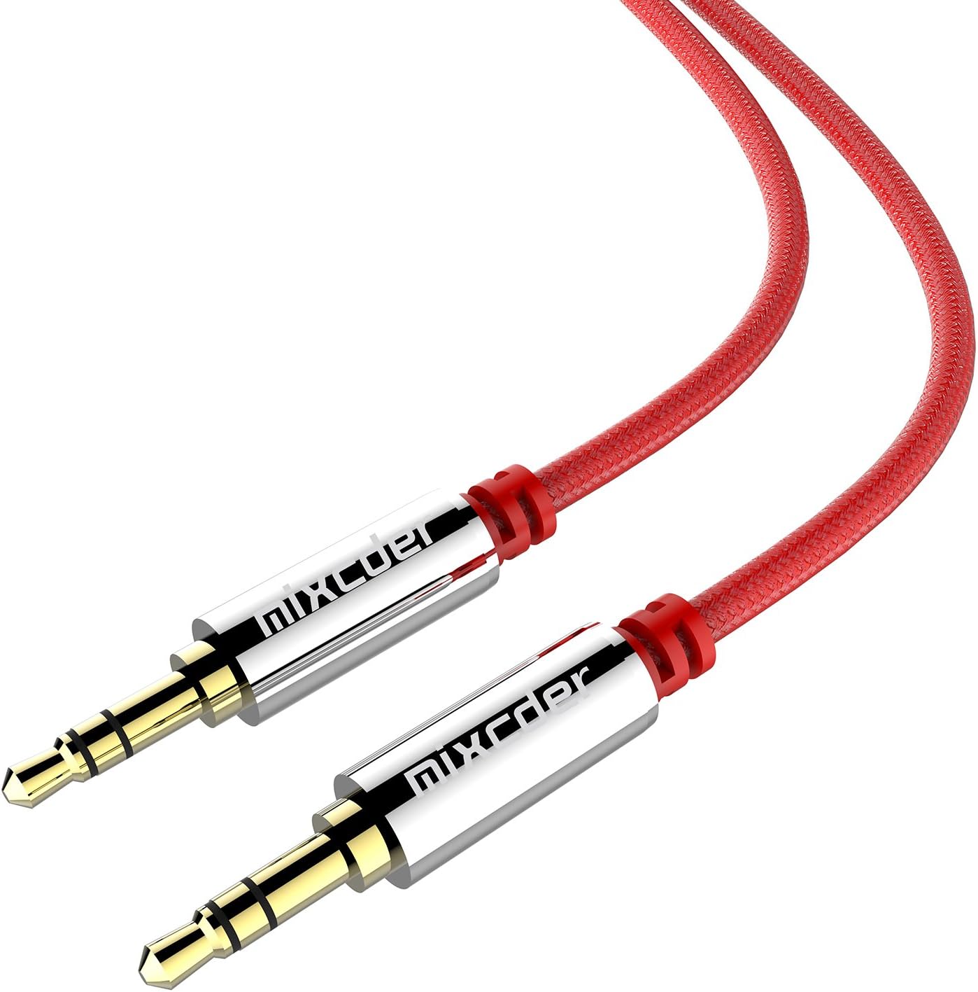 Mixcder 3.5mm Nylon Braided Auxiliary Audio Cable (4ft / 1.2m) Tangle-Free AUX Cable for Headphones, iPods, iPhones, iPads, Home / Car Stereos and More - Red