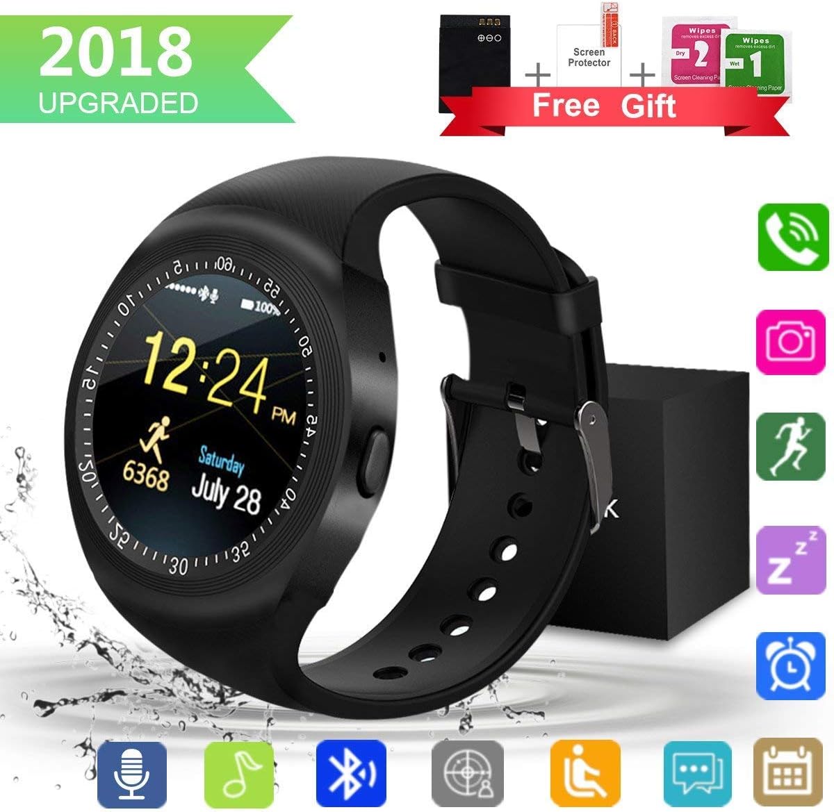 Smartwatch,Impermeable Reloj Inteligente Redondo con Sim Tarjeta ...