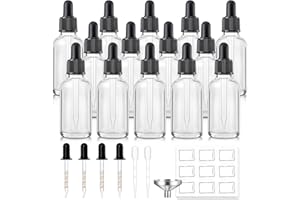 BUMOBUM 14 Pack, 1 oz Tincture Bottles with Dropper, Clear Glass Dropper Bottle with Stainless Steel Funnel, Pipettes & Labels, 30 ml Eye Dropper Bottles leakrproof For Essential Oils Serums Hair Body Oils