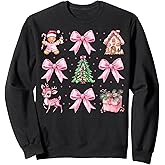 Pink Coquette Bow Gingerbread Christmas Tree Reindeer Girls Sweatshirt