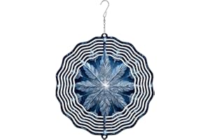 Snowflake Wind Spinner, Winter Elegant Feather Star Winter Blue Metal Outdoor Color Changing Wind Sculptures Gifts for Garden
