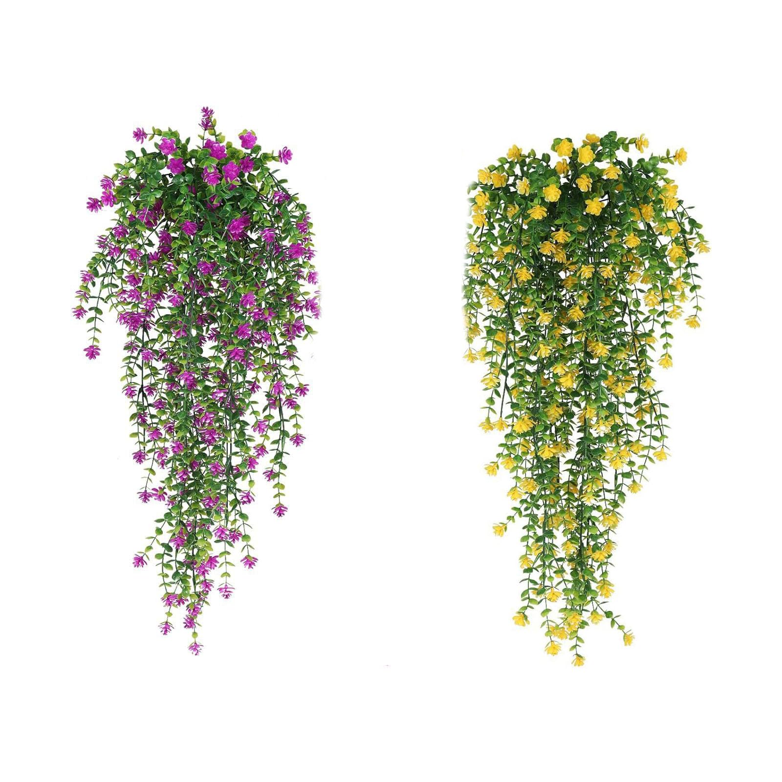 dinghaole 2Pcs Fake Garden Plants,UV Protection Artificial Hanging Flowers Outdoor Bouquet Hanging Vine Suitable for Outdoor Backyard Farmhouse Garden Balcony(Fuchsia,Yellow)