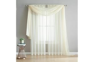 Empire Home 216" Long Sheer Curtain Valance Window/Scarf Great Value 25 Colors (Ivory)
