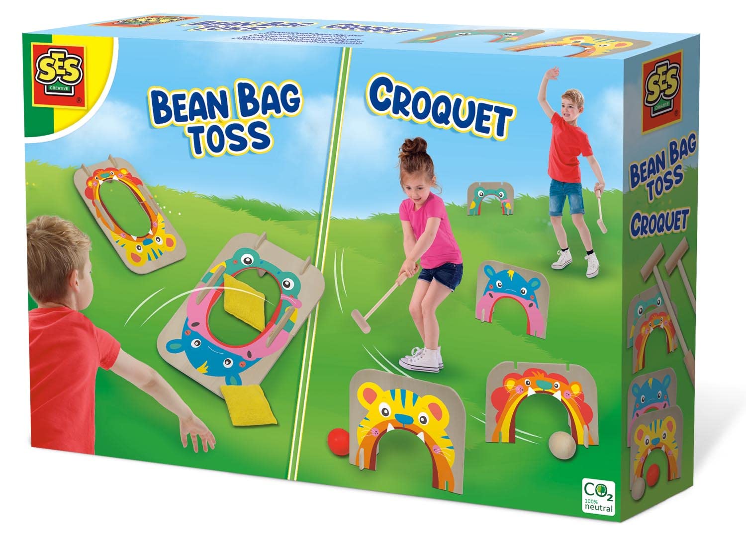 SES Creative 02293 Croquet and Bean Bag Toss - 2-in-1 Outdoor Game Set for Kids