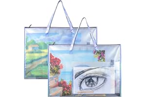 BUSOHA Art Portfolio Bag with Handle and Zipper - 2 PACK 19"X 25" Clear Waterproof Poster Storage Bag for Artworks, Drawing Pads Supplies, Charts and Teaching Material Multipurpose
